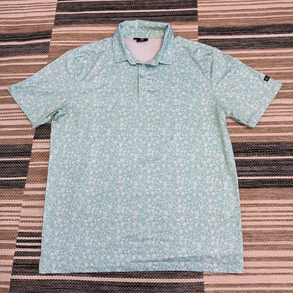 Greenside Mens Golf Polo Shirt Polyester Blend Side Slit Short Sleeves Green XL